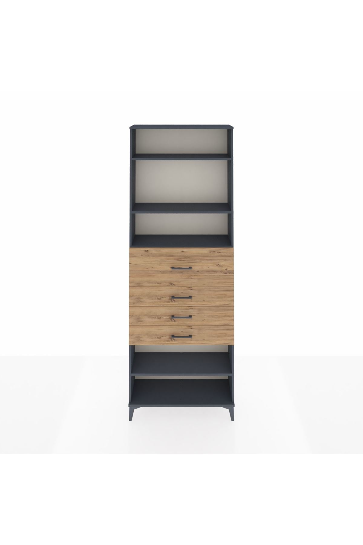 Arges Dolap 4 Raflı 4 Çekmeceli 88x30x243 Antrasit-Çam