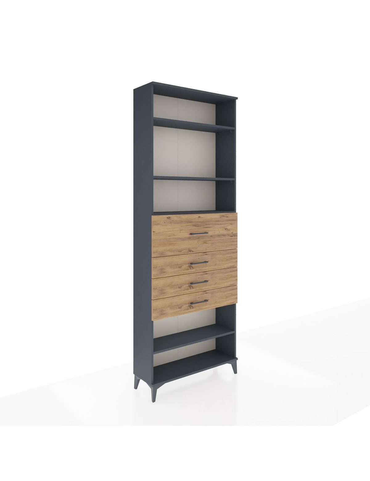 Arges Dolap 4 Raflı 4 Çekmeceli 88x30x243 Antrasit-Çam