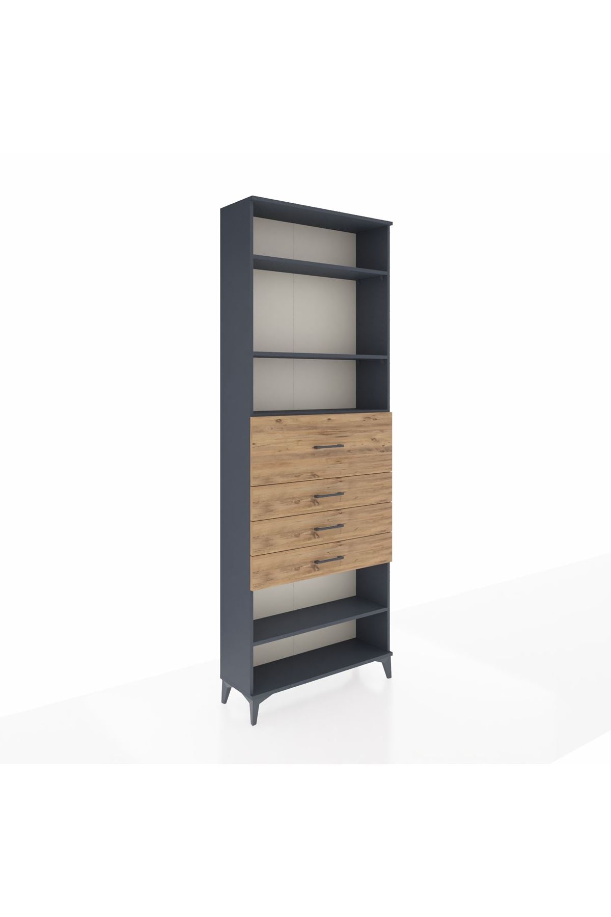 Arges Dolap 4 Raflı 4 Çekmeceli 88x30x243 Antrasit-Çam