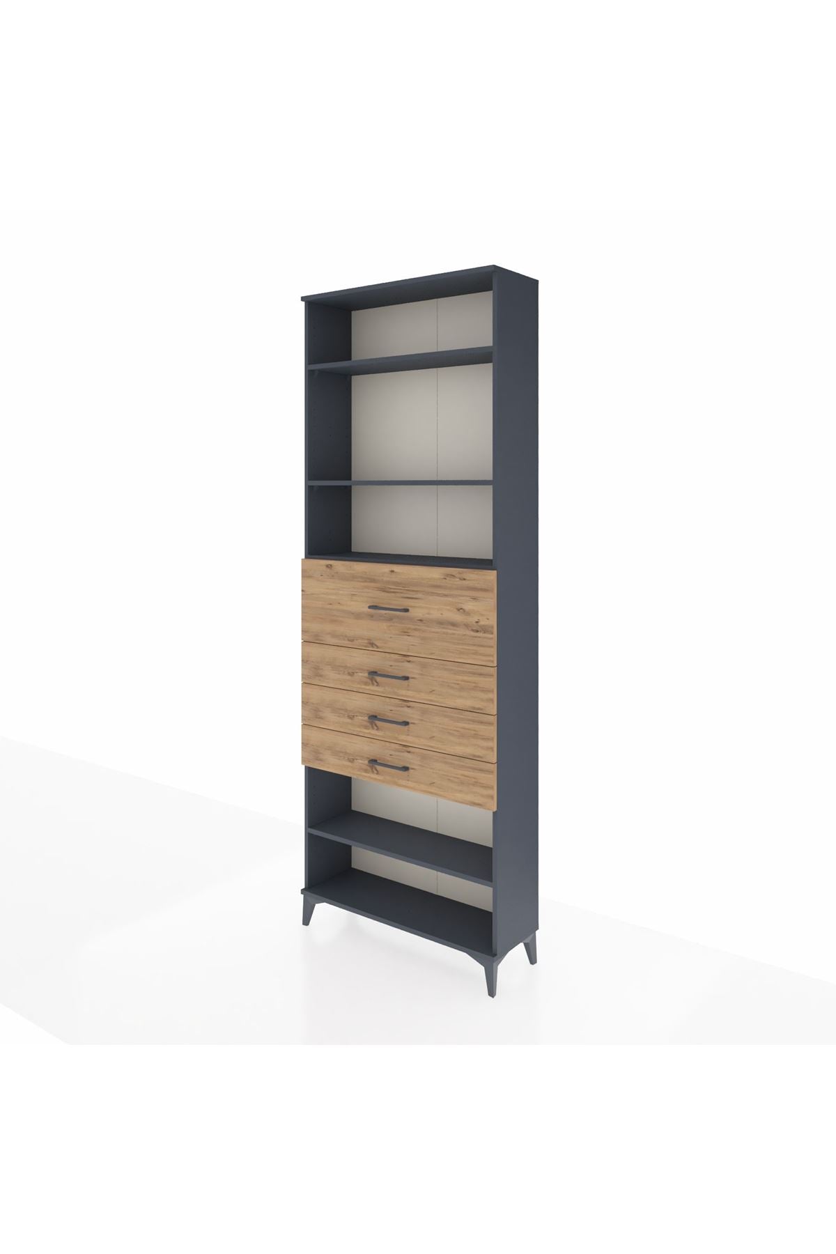 Arges Dolap 4 Raflı 4 Çekmeceli 88x30x243 Antrasit-Çam