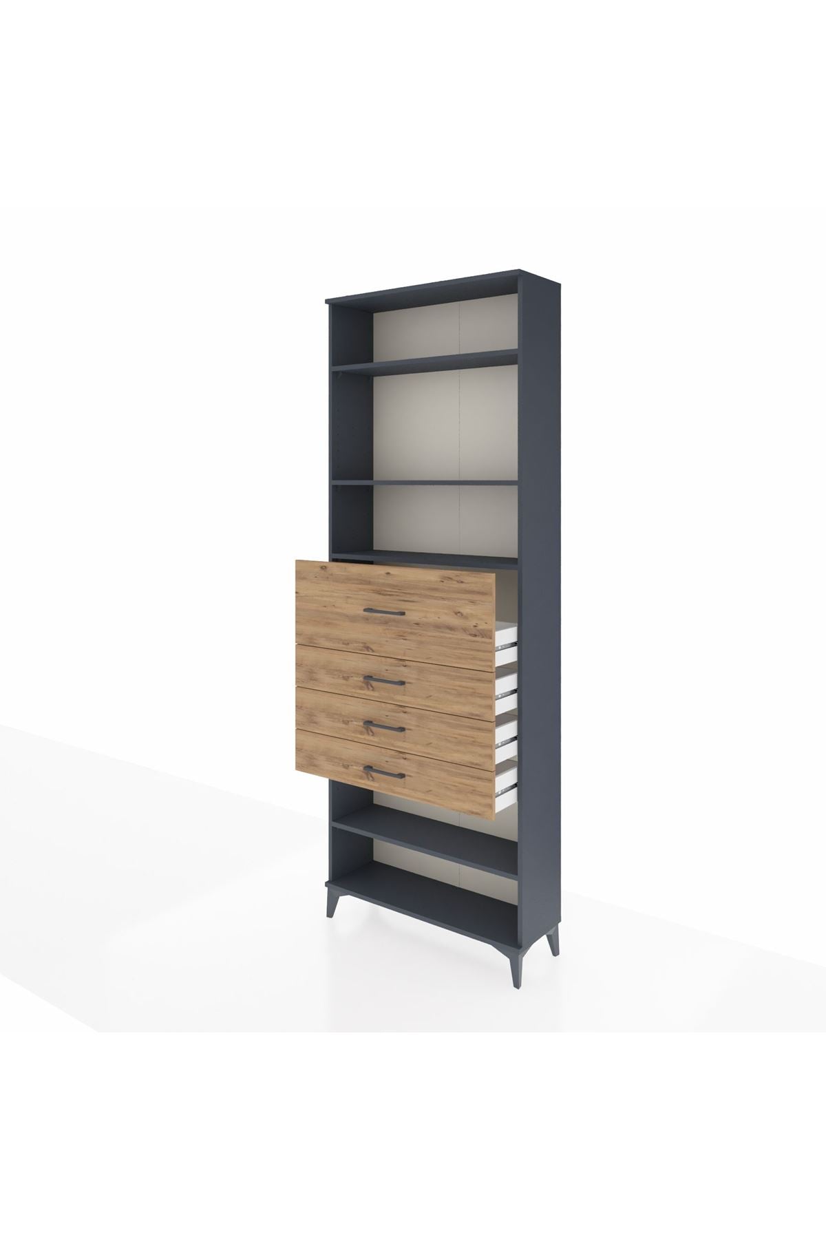 Arges Dolap 4 Raflı 4 Çekmeceli 88x30x243 Antrasit-Çam