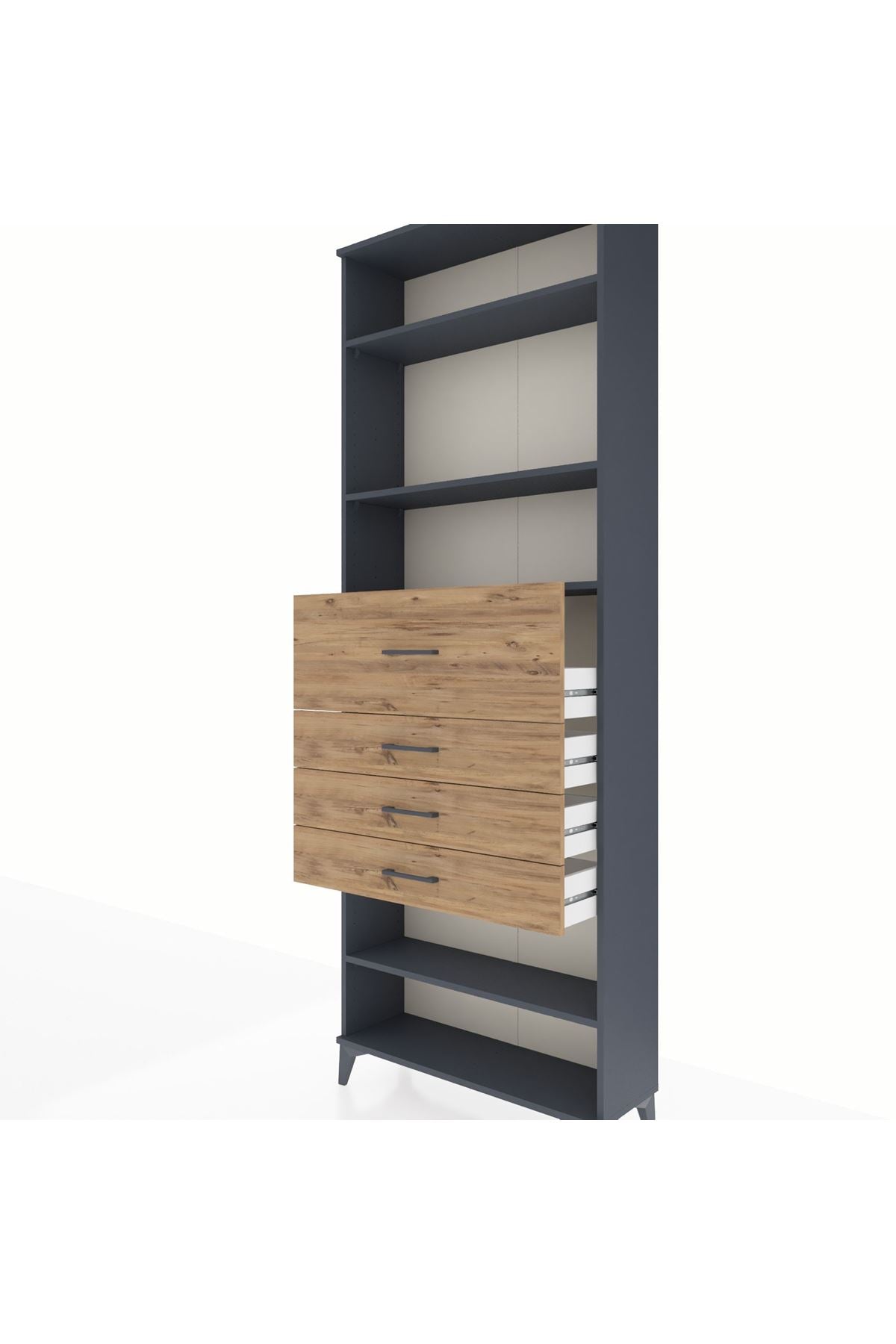 Arges Dolap 4 Raflı 4 Çekmeceli 88x30x243 Antrasit-Çam