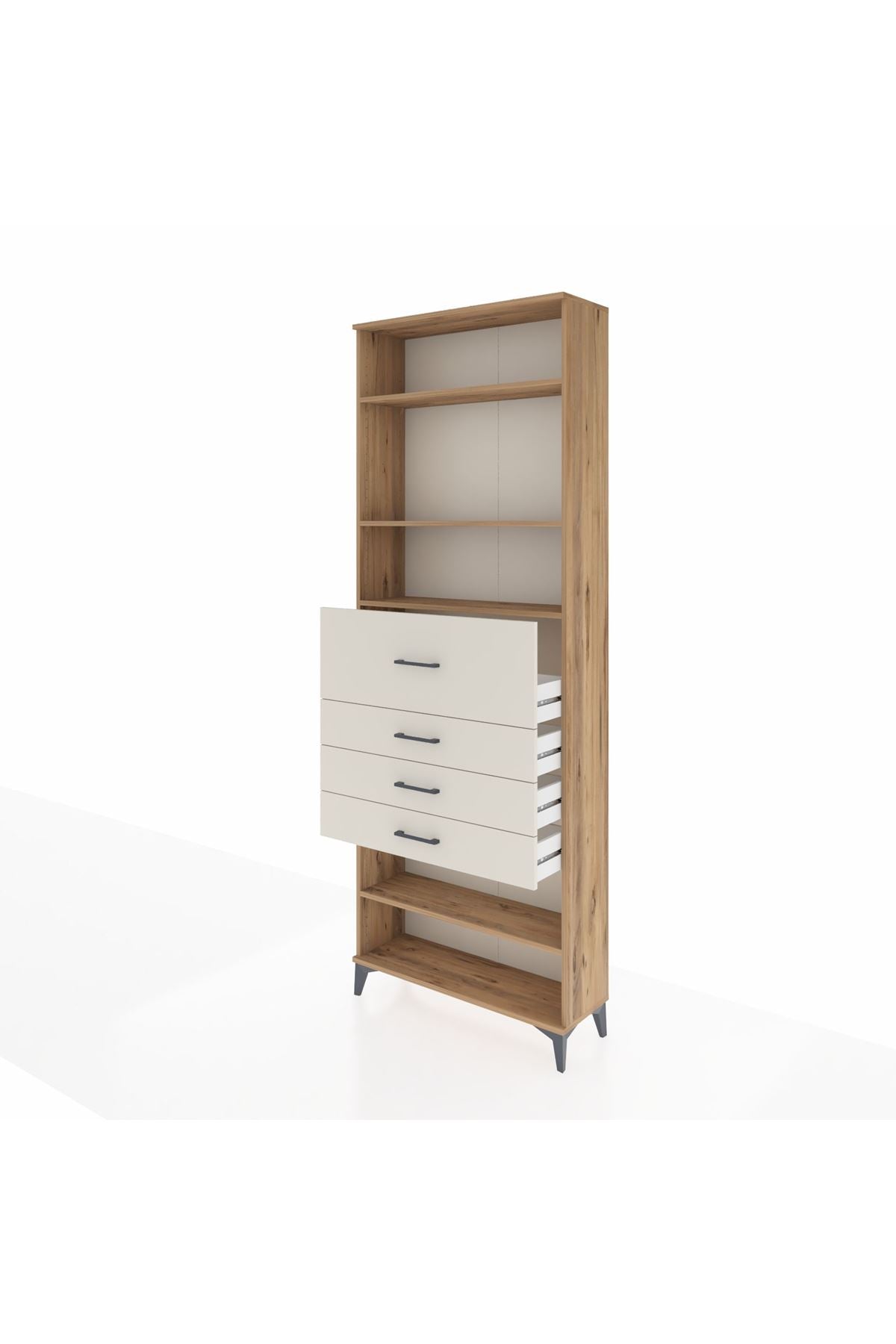 Arges Dolap 4 Raflı 4 Çekmeceli 88x30x243 Çam-Aytaşı