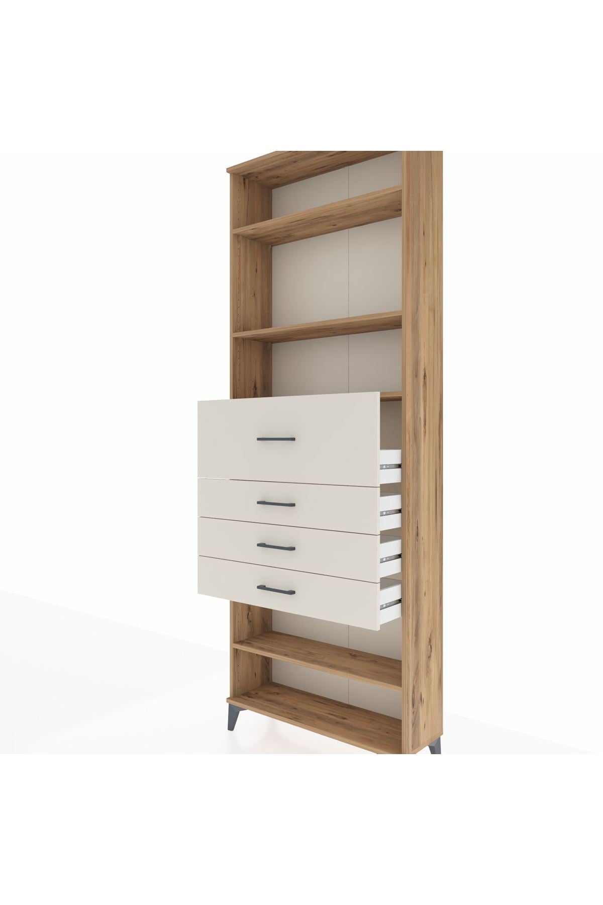 Arges Dolap 4 Raflı 4 Çekmeceli 88x30x243 Çam-Aytaşı