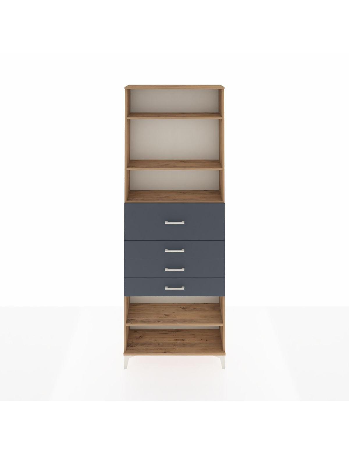 Arges Dolap 4 Raflı 4 Çekmeceli 88x30x243 Çam-Antrasit