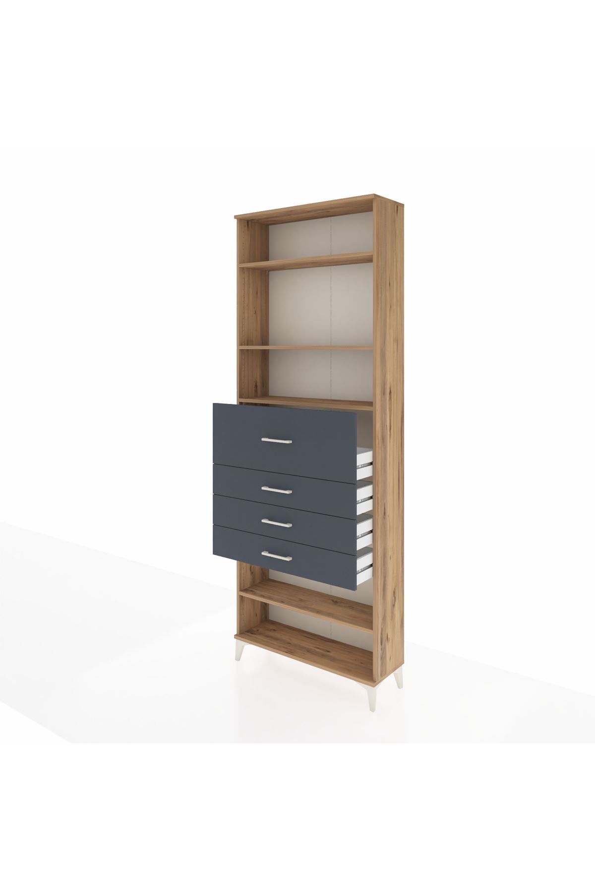 Arges Dolap 4 Raflı 4 Çekmeceli 88x30x243 Çam-Antrasit