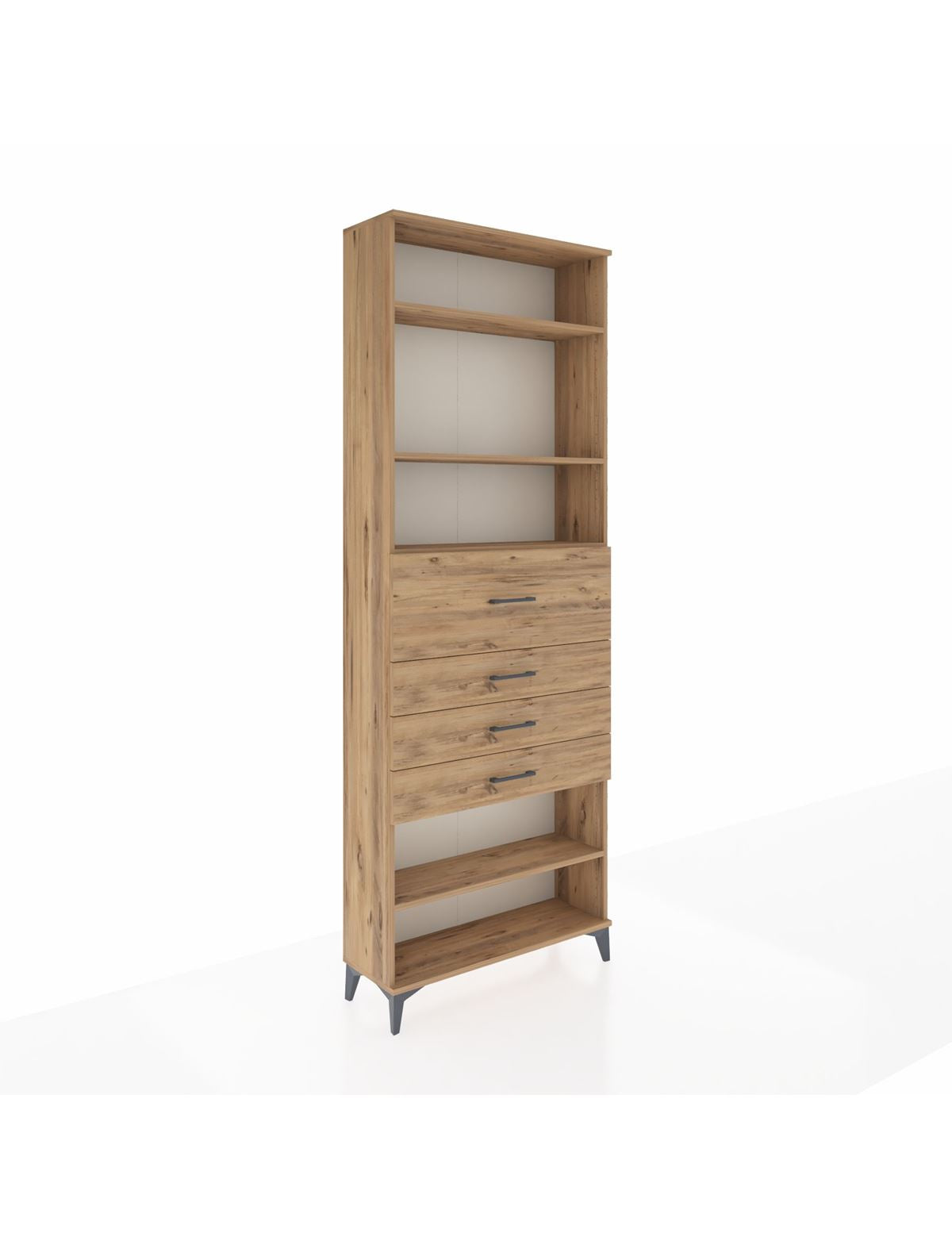 Arges Dolap 4 Raflı 4 Çekmeceli 88x30x243 Çam-Çam