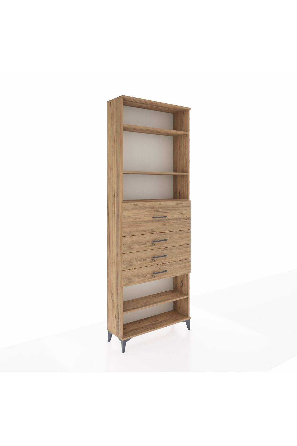 Arges Dolap 4 Raflı 4 Çekmeceli 88x30x243 Çam-Çam