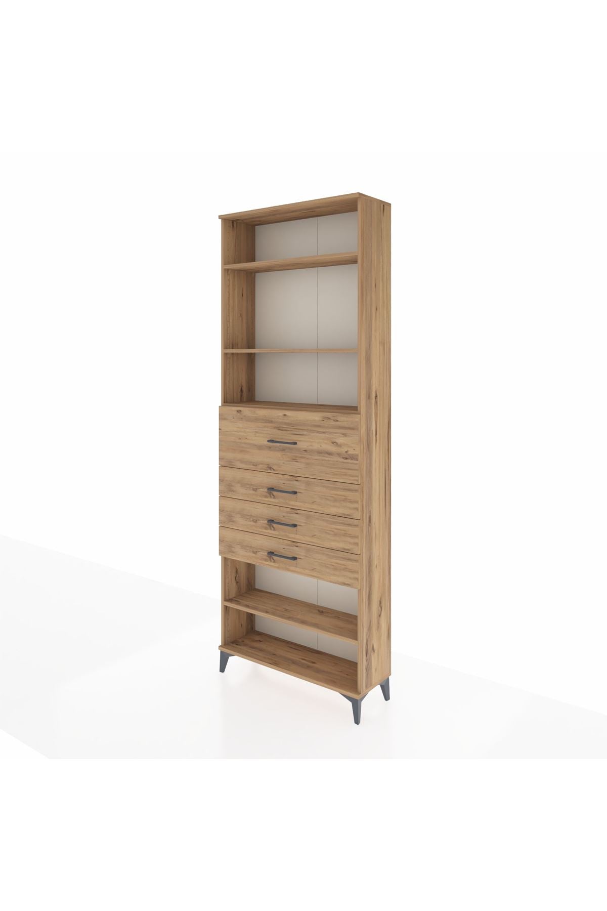 Arges Dolap 4 Raflı 4 Çekmeceli 88x30x243 Çam-Çam