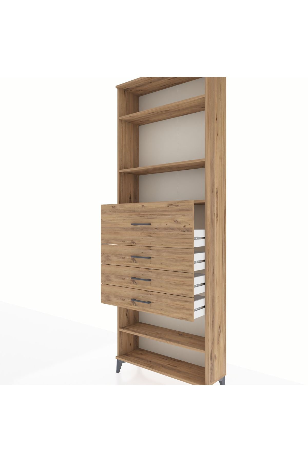 Arges Dolap 4 Raflı 4 Çekmeceli 88x30x243 Çam-Çam