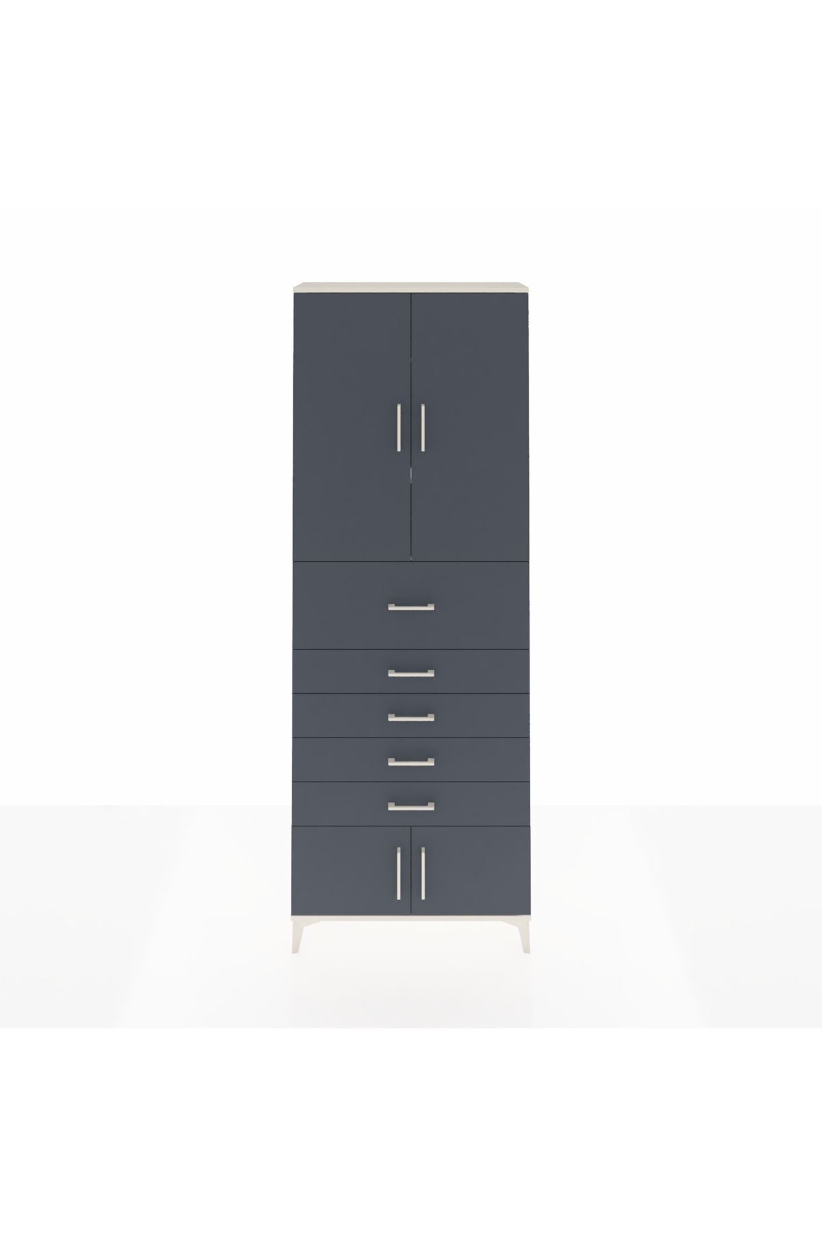 Arges Dolap 3 Raflı 5 Çekmeceli 4 Kapaklı 88x30x243 Aytaşı-Antrasit