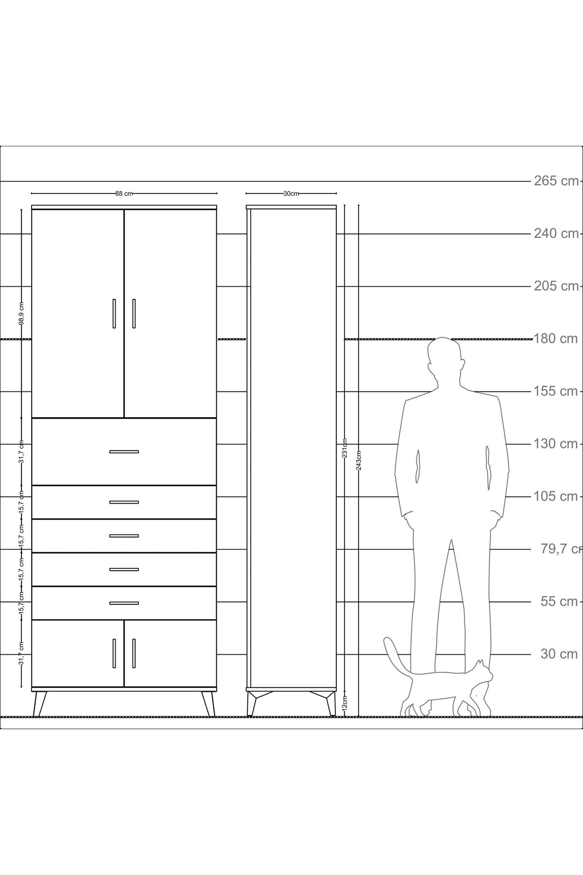 Arges Dolap 3 Raflı 5 Çekmeceli 4 Kapaklı 88x30x243 Aytaşı-Aytaşı