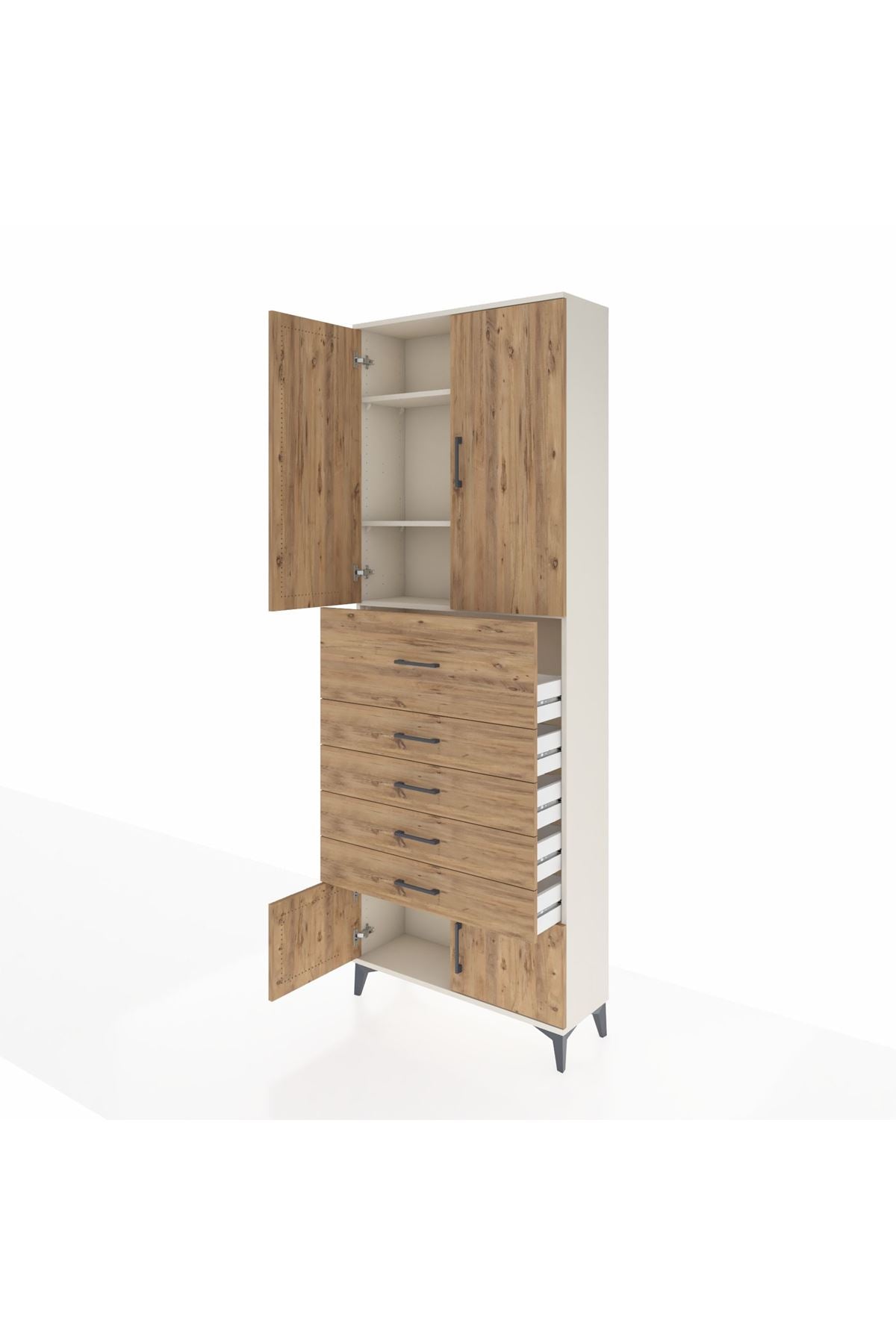 Arges Dolap 3 Raflı 5 Çekmeceli 4 Kapaklı 88x30x243 Aytaşı-Çam