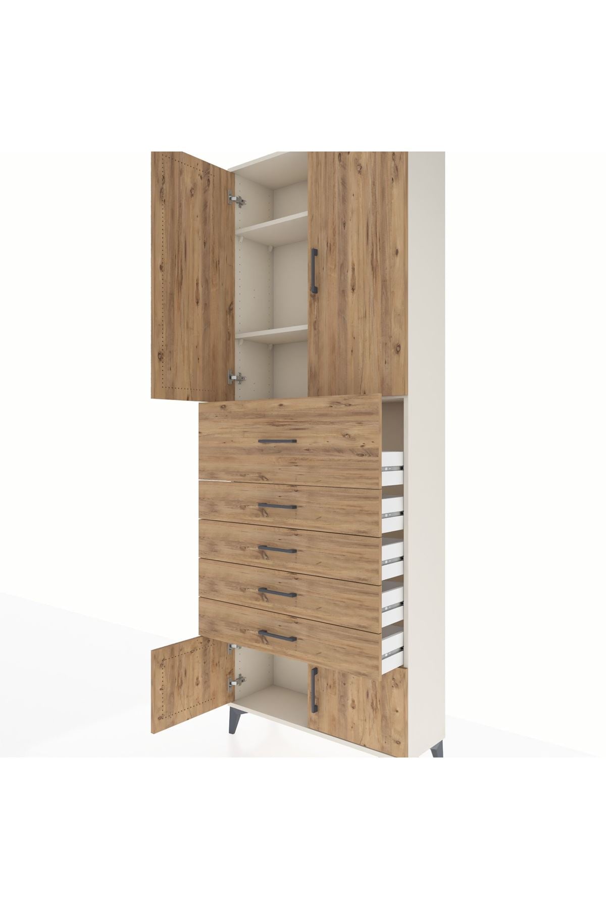 Arges Dolap 3 Raflı 5 Çekmeceli 4 Kapaklı 88x30x243 Aytaşı-Çam