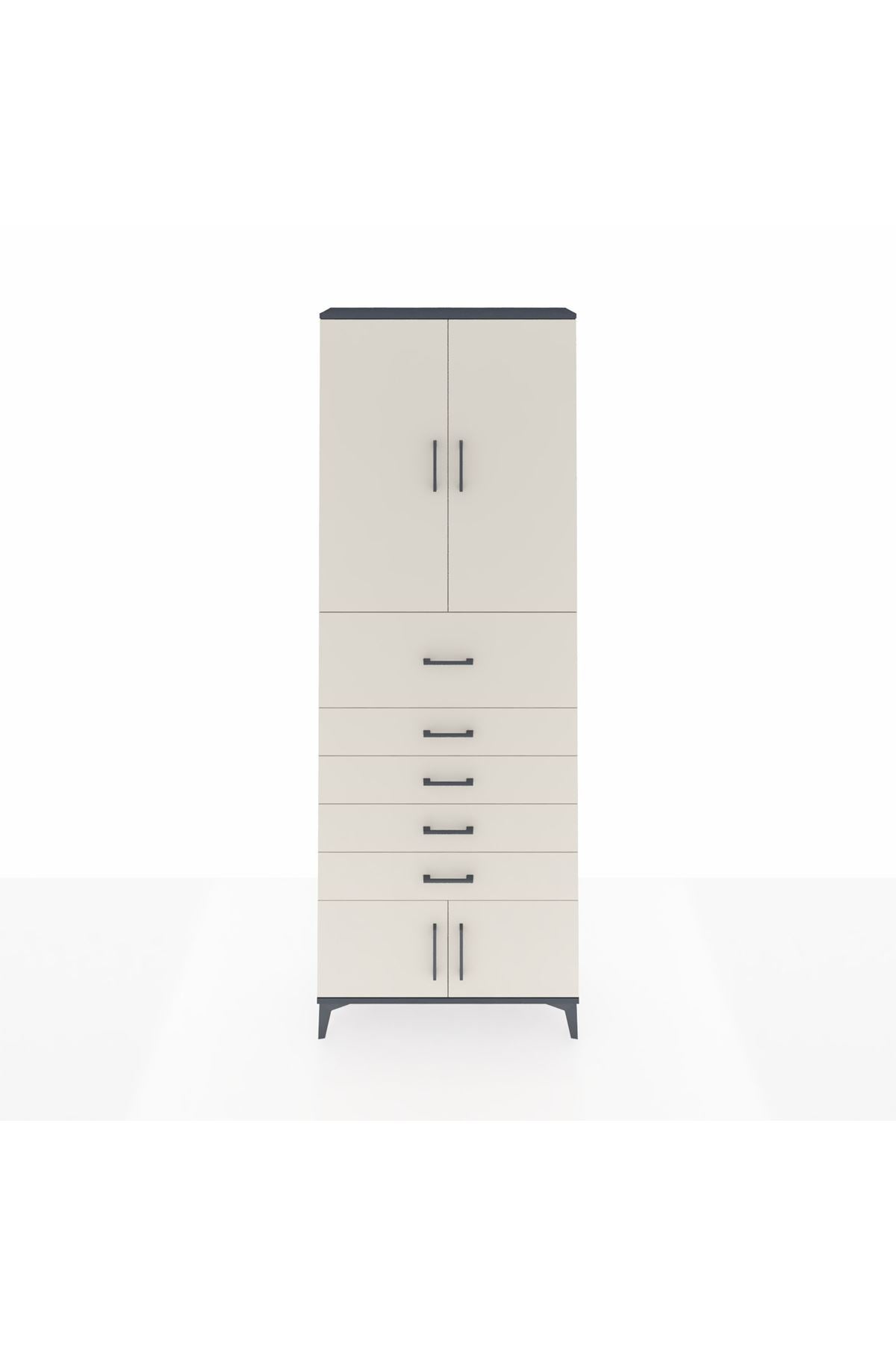 Arges Dolap 3 Raflı 5 Çekmeceli 4 Kapaklı 88x30x243 Antrasit-Aytaşı