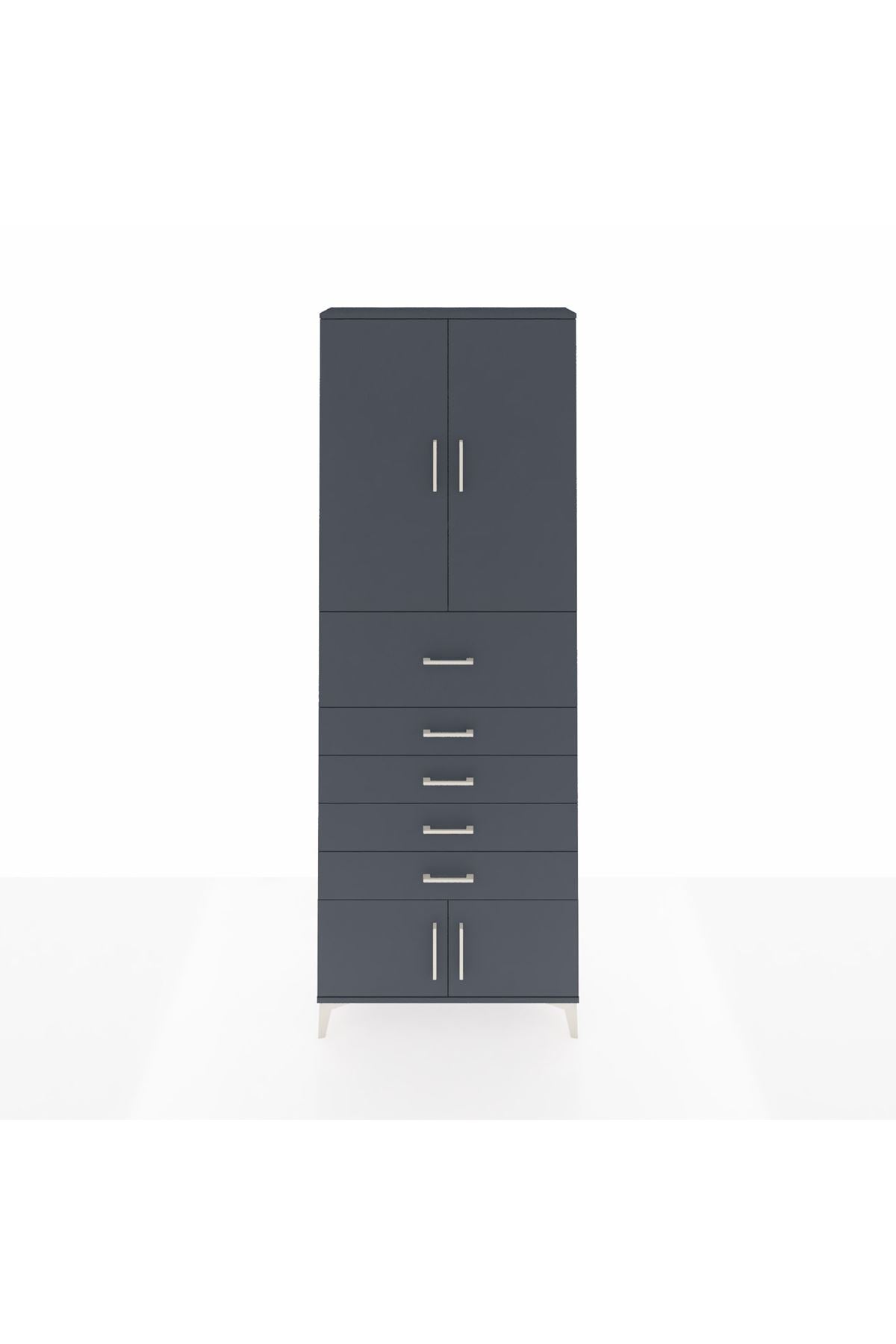 Arges Dolap 3 Raflı 5 Çekmeceli 4 Kapaklı 88x30x243 Antrasit-Antrasit