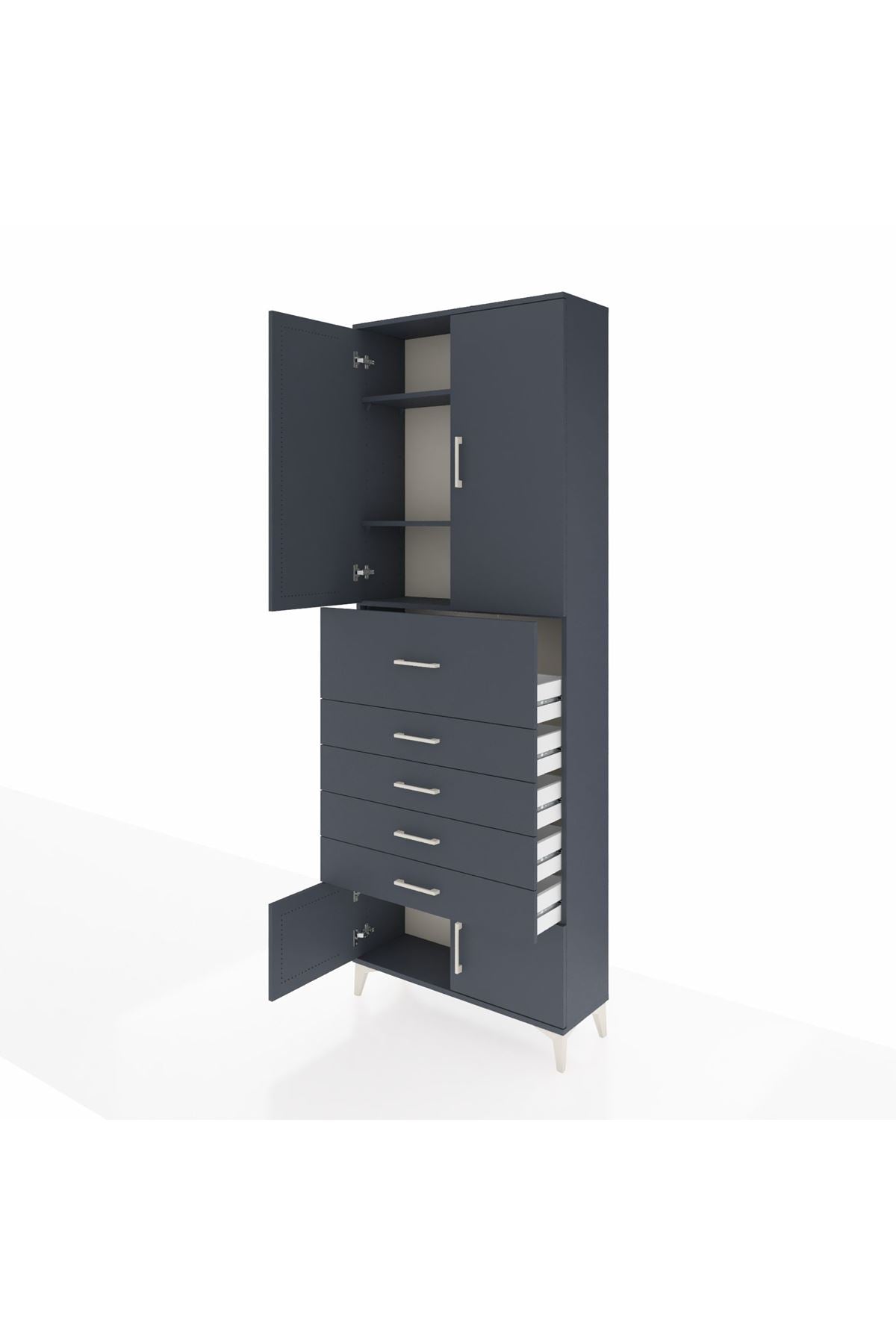 Arges Dolap 3 Raflı 5 Çekmeceli 4 Kapaklı 88x30x243 Antrasit-Antrasit