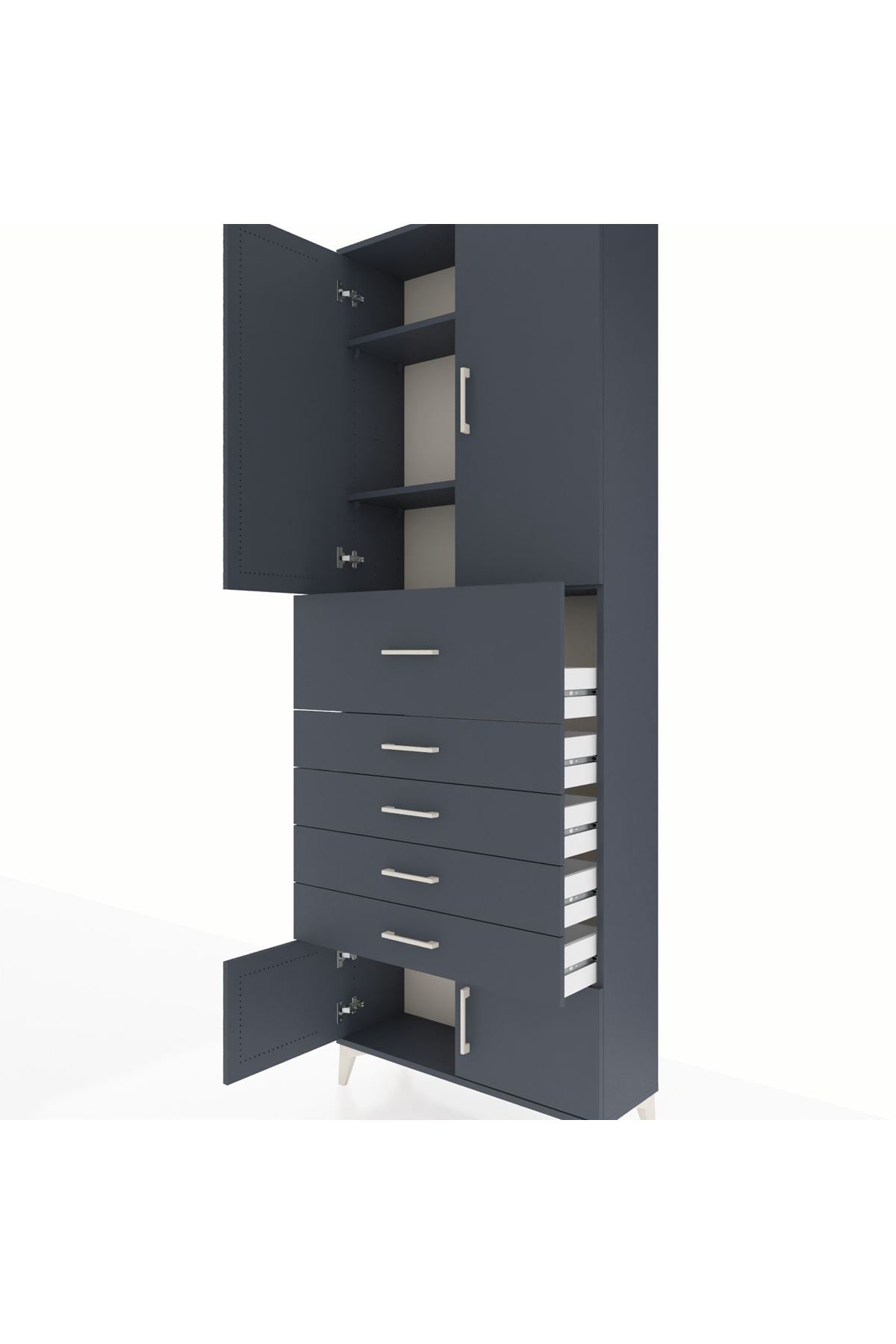 Arges Dolap 3 Raflı 5 Çekmeceli 4 Kapaklı 88x30x243 Antrasit-Antrasit