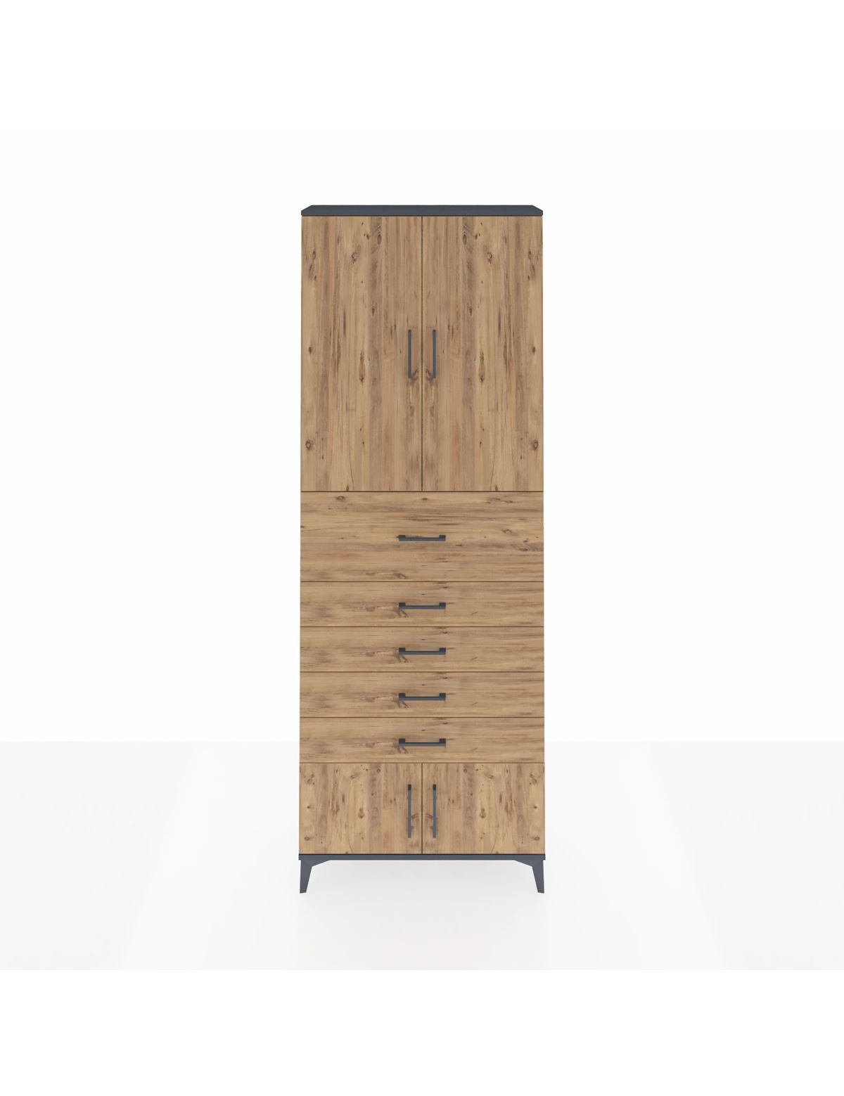 Arges Dolap 3 Raflı 5 Çekmeceli 4 Kapaklı 88x30x243 Antrasit-Çam