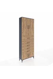 Arges Dolap 3 Raflı 5 Çekmeceli 4 Kapaklı 88x30x243 Antrasit-Çam