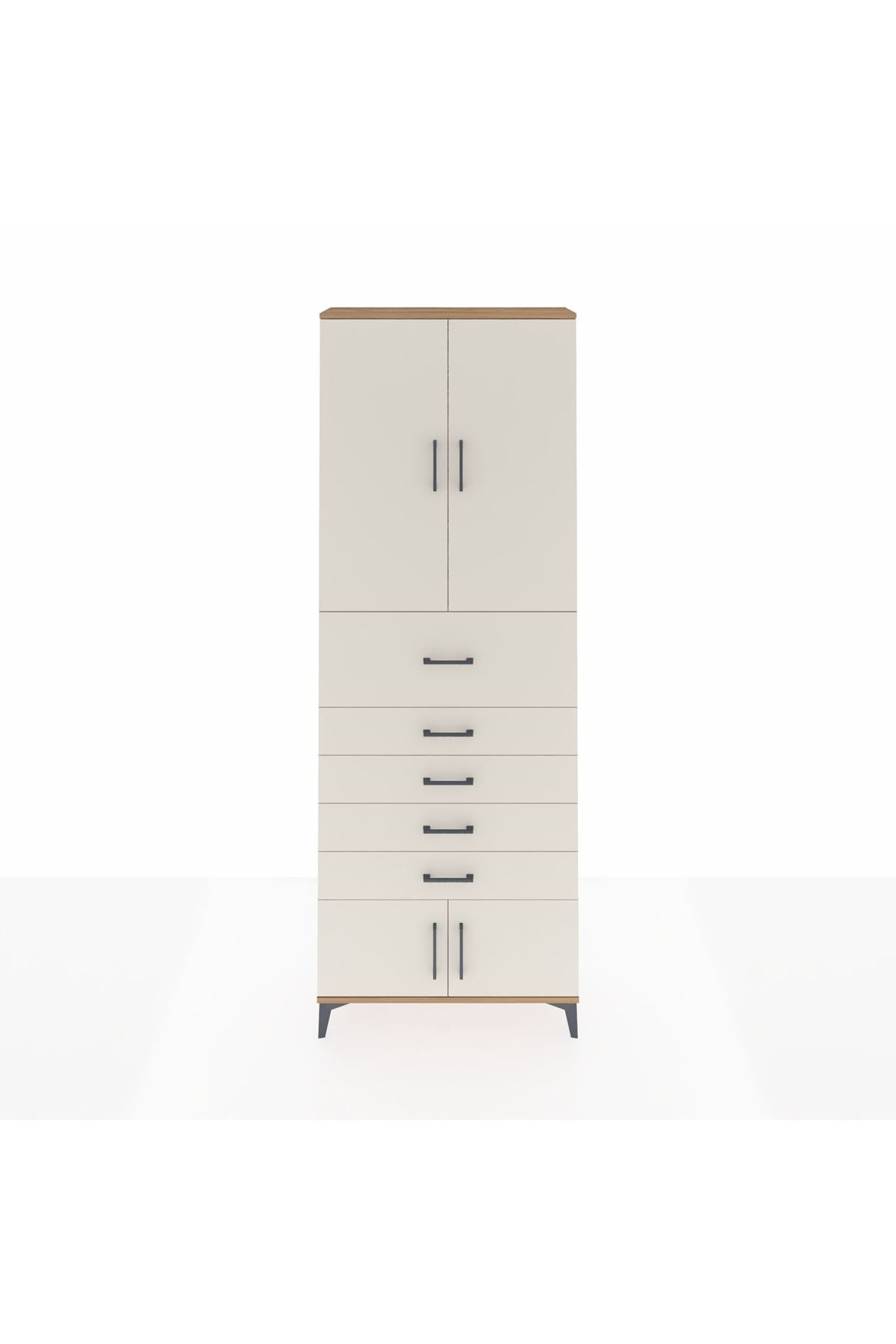 Arges Dolap 3 Raflı 5 Çekmeceli 4 Kapaklı 88x30x243 Çam-Aytaşı