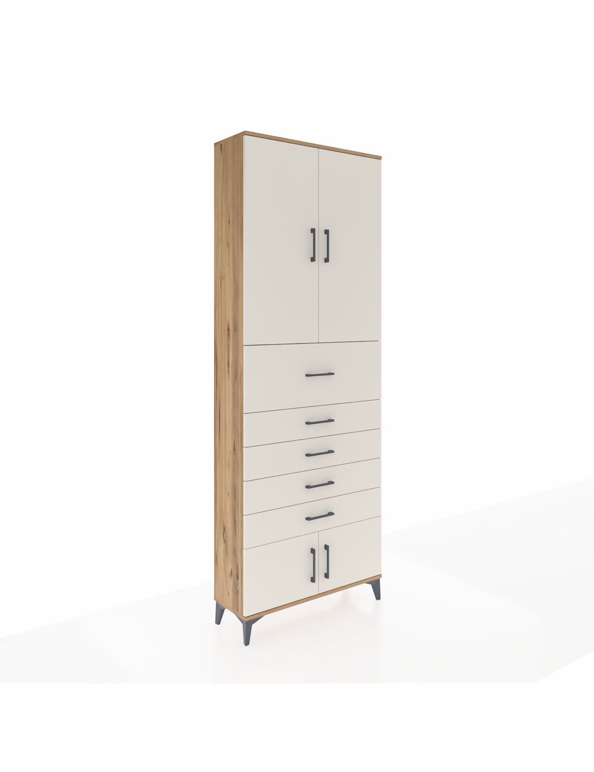 Arges Dolap 3 Raflı 5 Çekmeceli 4 Kapaklı 88x30x243 Çam-Aytaşı