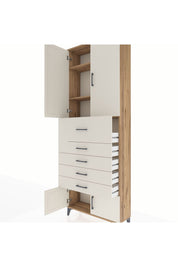 Arges Dolap 3 Raflı 5 Çekmeceli 4 Kapaklı 88x30x243 Çam-Aytaşı