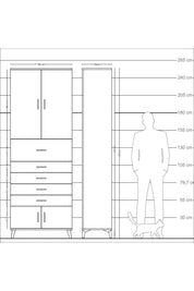 Arges Dolap 3 Raflı 5 Çekmeceli 4 Kapaklı 88x30x243 Çam-Aytaşı