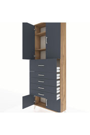 Arges Dolap 3 Raflı 5 Çekmeceli 4 Kapaklı 88x30x243 Çam-Antrasit