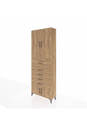 Arges Dolap 3 Raflı 5 Çekmeceli 4 Kapaklı 88x30x243 Çam-Çam