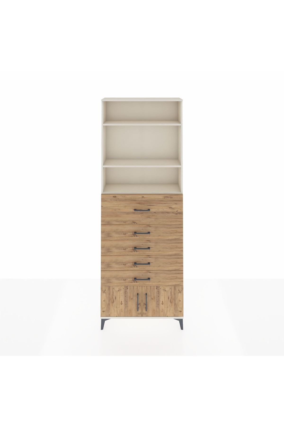 Arges Dolap 3 Raflı 5 Çekmeceli 2 Kapaklı 88x30x243 Aytaşı-Çam