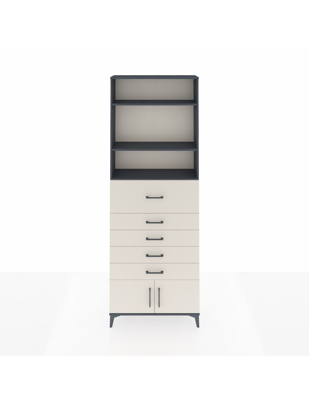 Arges Dolap 3 Raflı 5 Çekmeceli 2 Kapaklı 88x30x243 Antrasit-Aytaşı