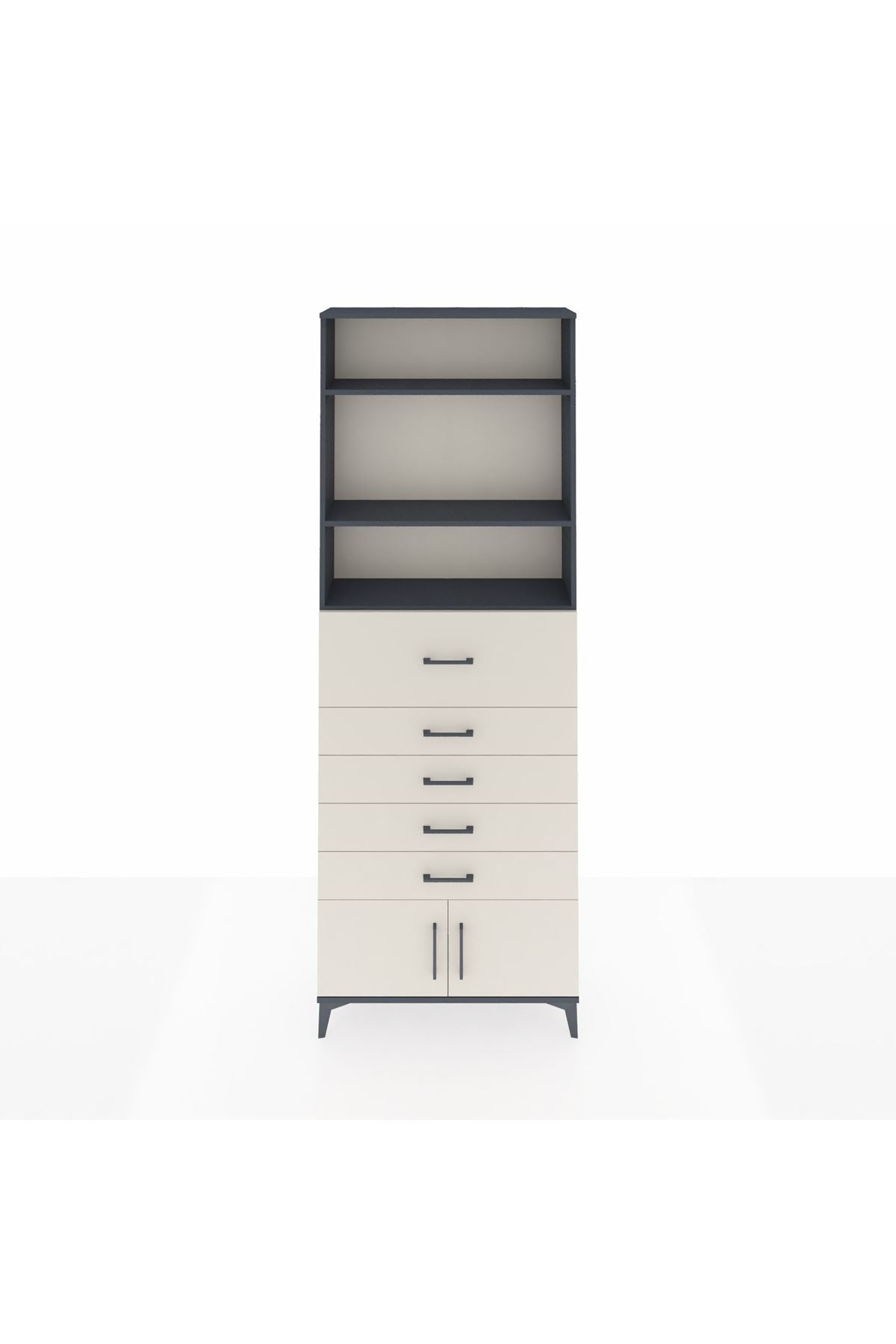 Arges Dolap 3 Raflı 5 Çekmeceli 2 Kapaklı 88x30x243 Antrasit-Aytaşı