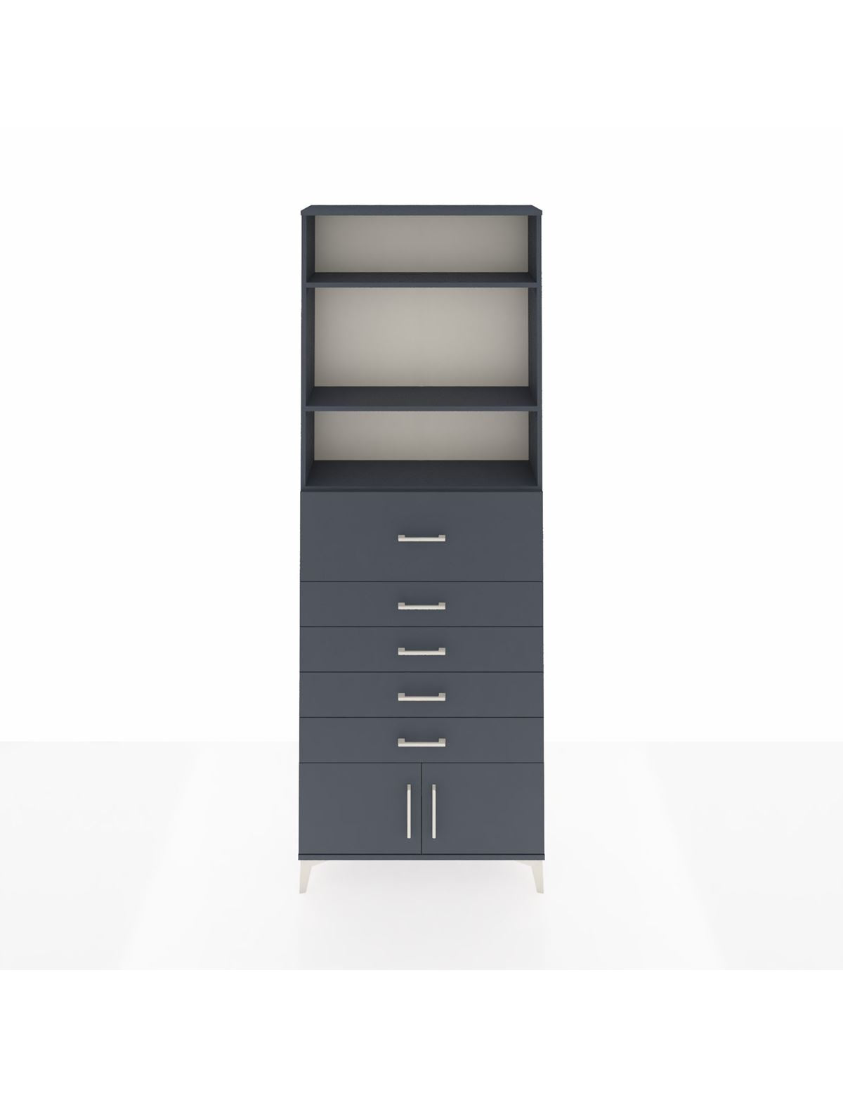 Arges Dolap 3 Raflı 5 Çekmeceli 2 Kapaklı 88x30x243 Antrasit-Antrasit