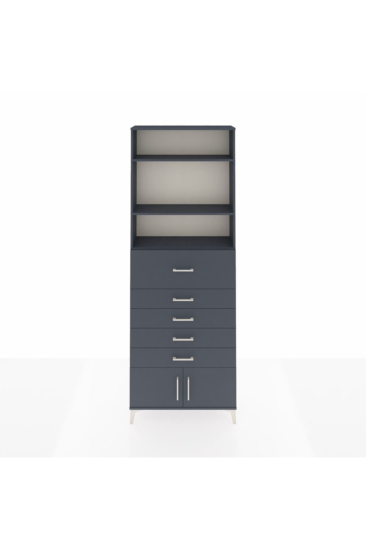 Arges Dolap 3 Raflı 5 Çekmeceli 2 Kapaklı 88x30x243 Antrasit-Antrasit