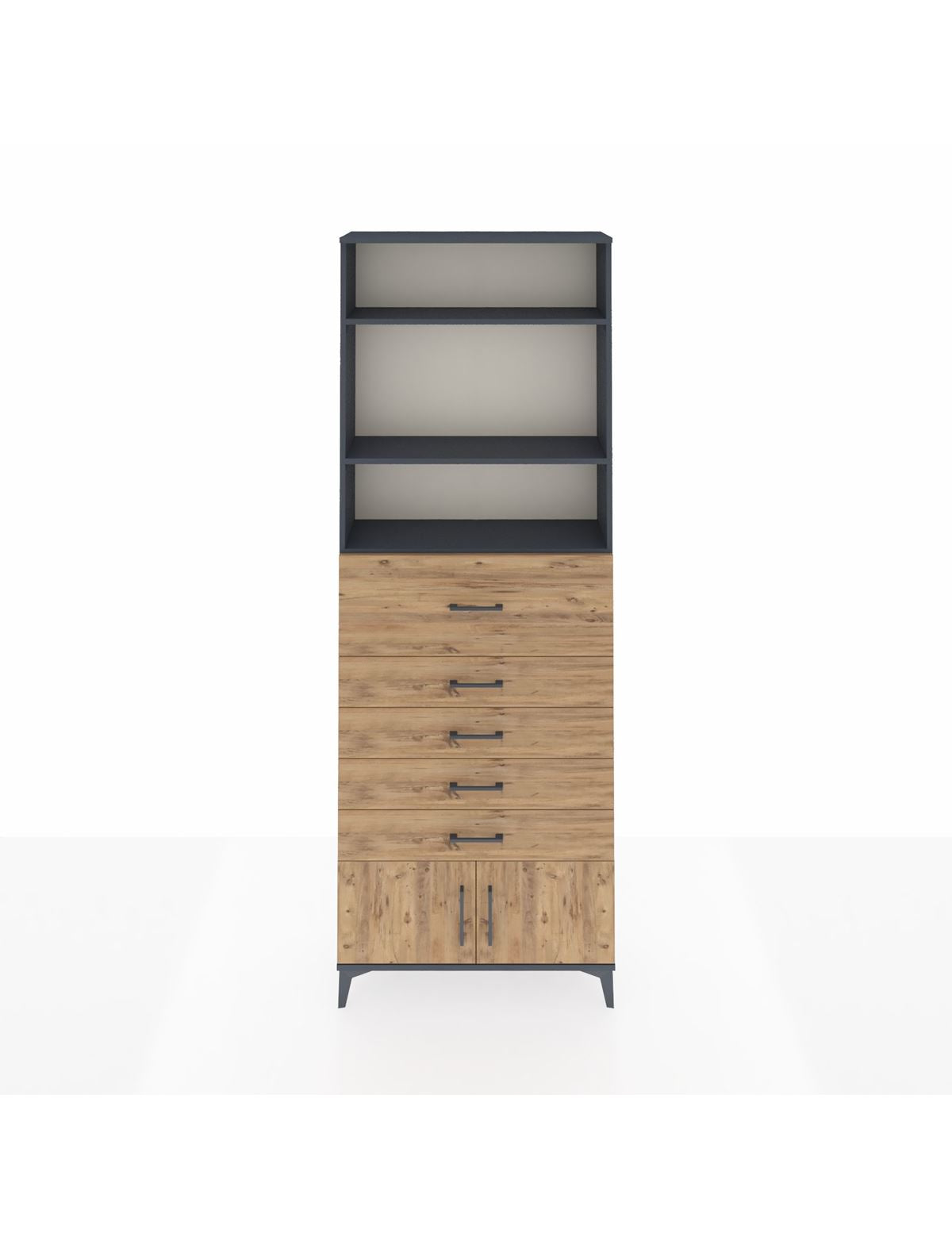 Arges Dolap 3 Raflı 5 Çekmeceli 2 Kapaklı 88x30x243 Antrasit-Çam