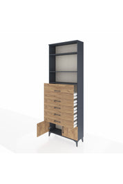 Arges Dolap 3 Raflı 5 Çekmeceli 2 Kapaklı 88x30x243 Antrasit-Çam