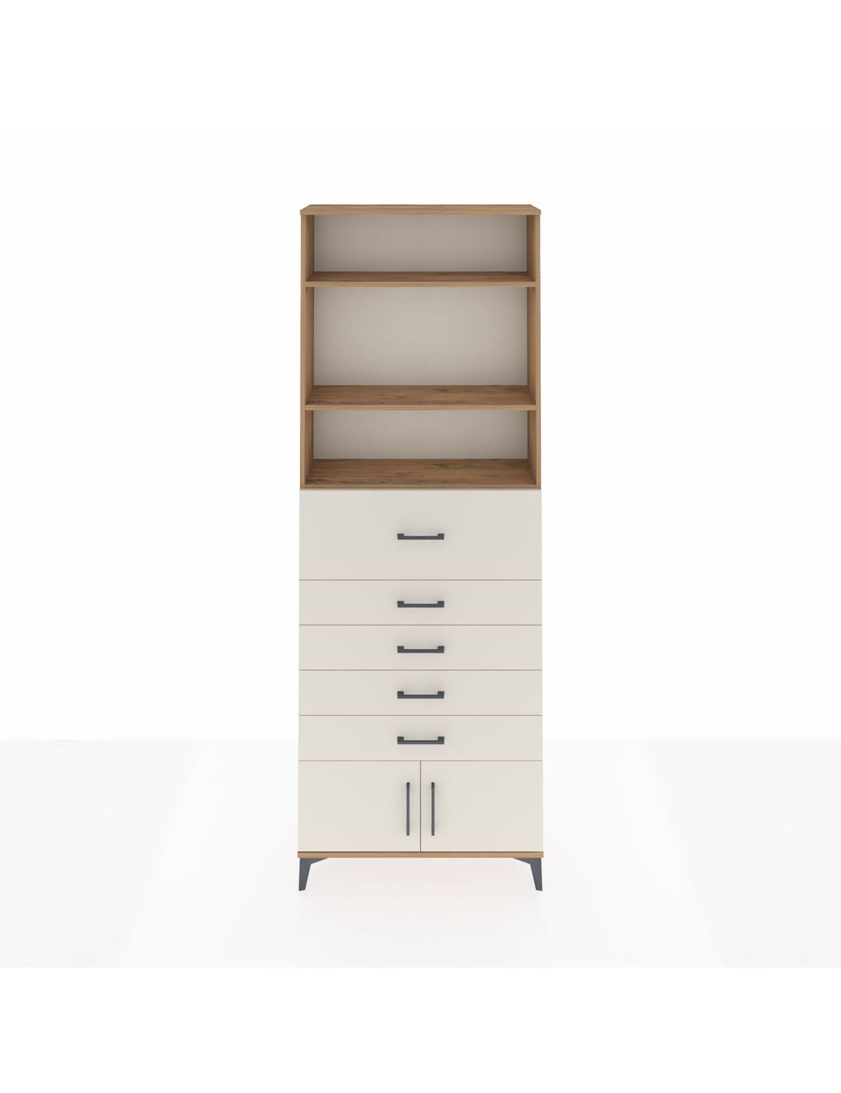 Arges Dolap 3 Raflı 5 Çekmeceli 2 Kapaklı 88x30x243 Çam-Aytaşı