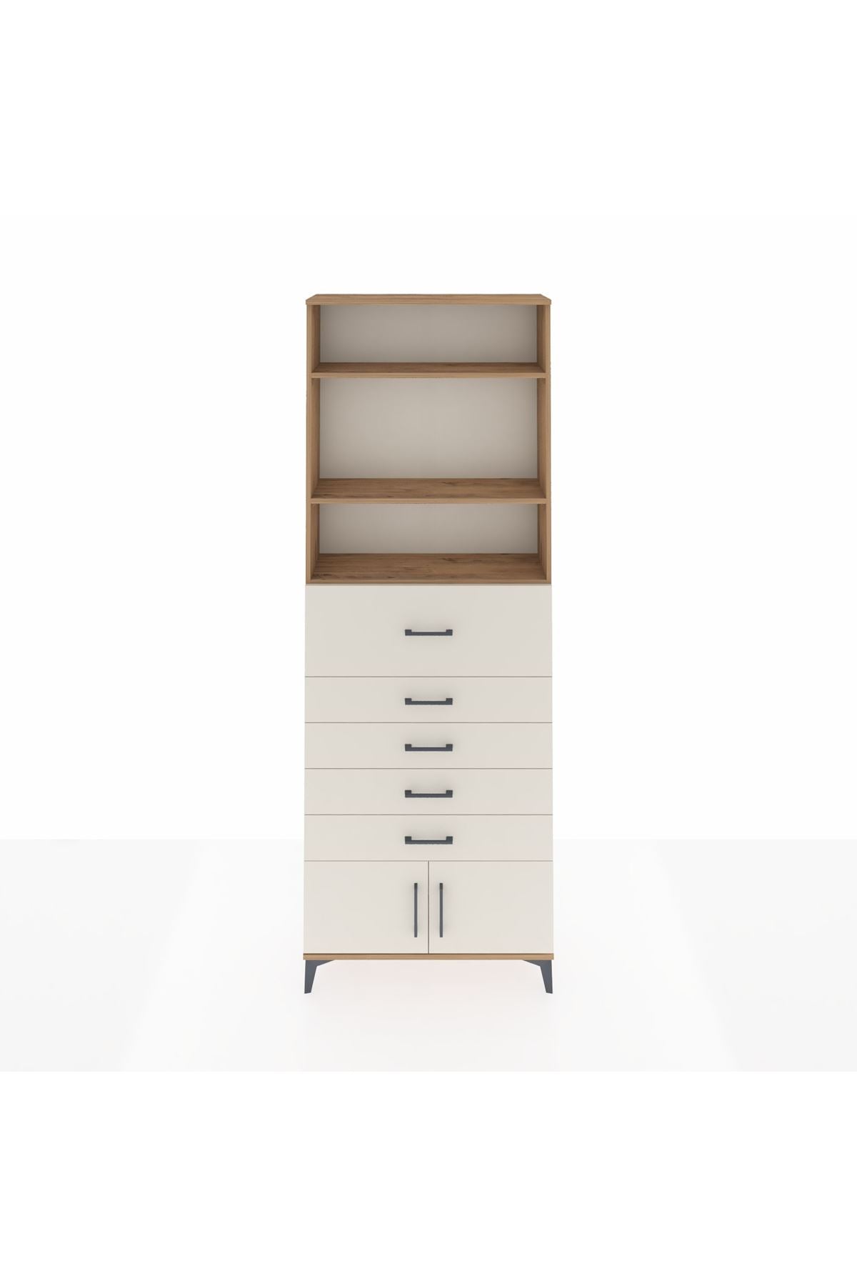 Arges Dolap 3 Raflı 5 Çekmeceli 2 Kapaklı 88x30x243 Çam-Aytaşı