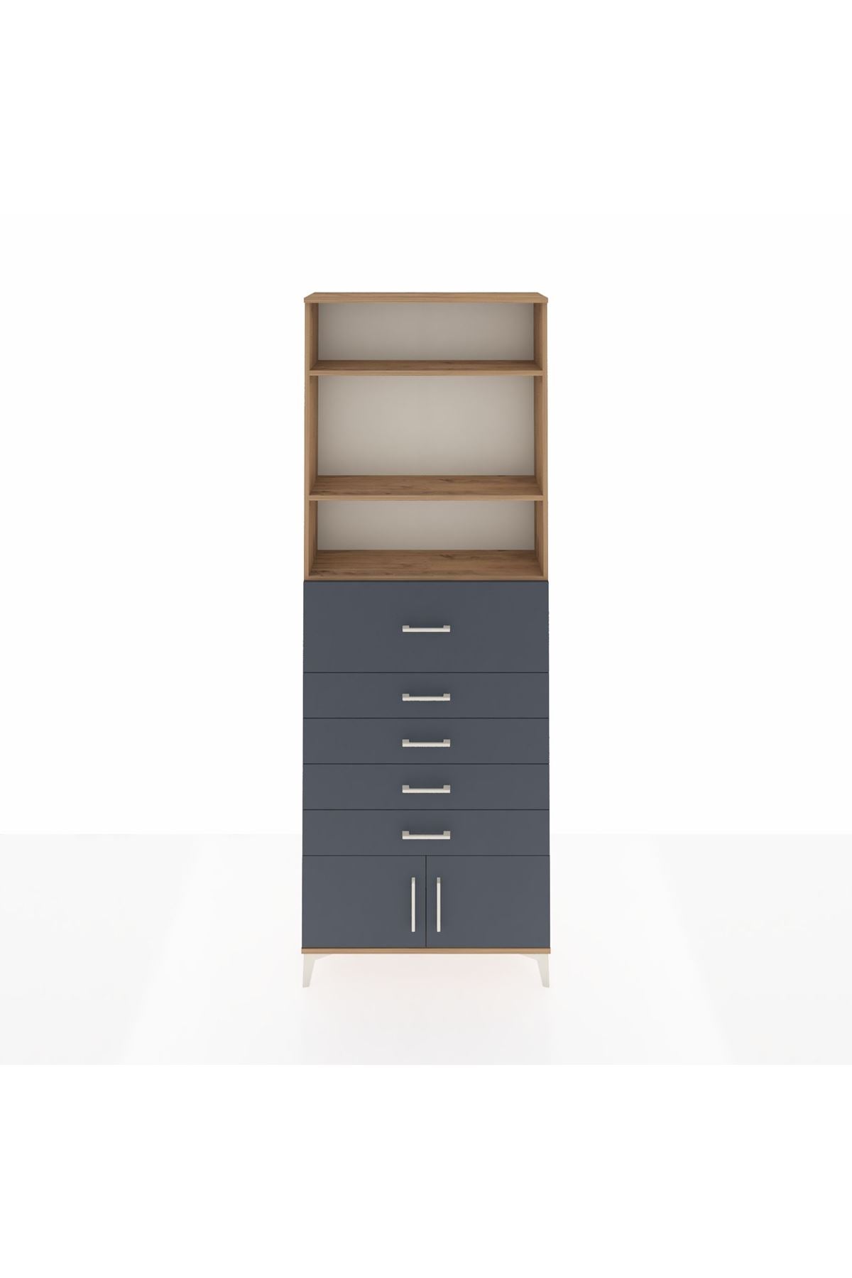 Arges Dolap 3 Raflı 5 Çekmeceli 2 Kapaklı 88x30x243 Çam-Antrasit