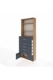 Arges Dolap 3 Raflı 5 Çekmeceli 2 Kapaklı 88x30x243 Çam-Antrasit