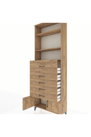 Arges Dolap 3 Raflı 5 Çekmeceli 2 Kapaklı 88x30x243 Çam-Çam