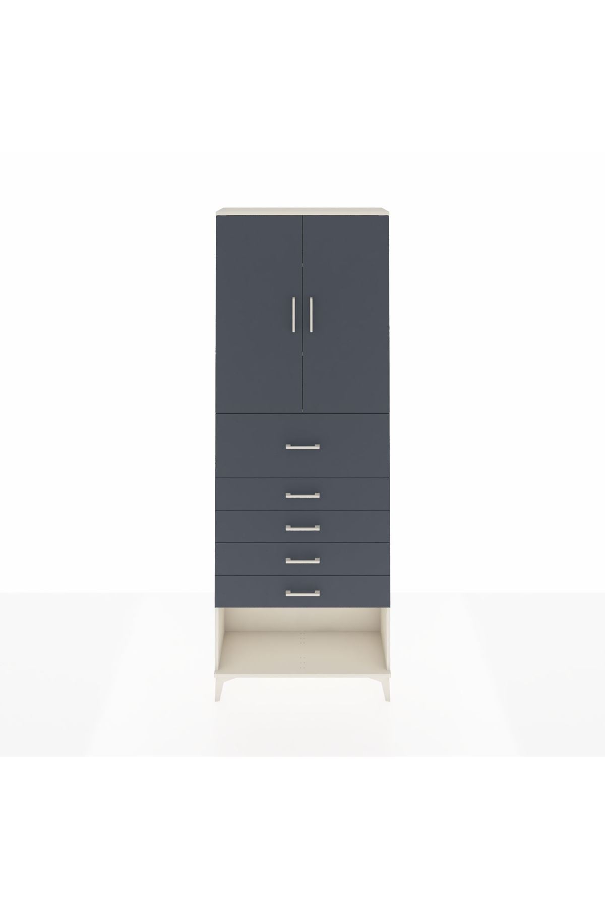 Arges Dolap 3 Raflı 5 Çekmeceli 2 Kapaklı 88x30x243 Aytaşı-Antrasit