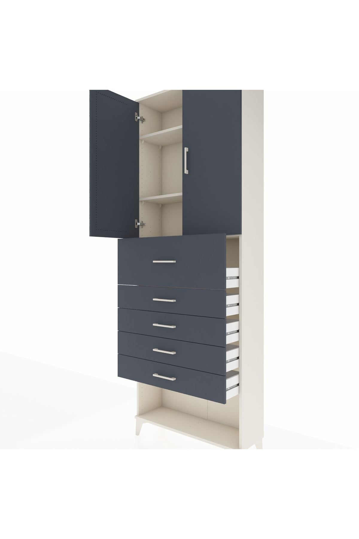 Arges Dolap 3 Raflı 5 Çekmeceli 2 Kapaklı 88x30x243 Aytaşı-Antrasit