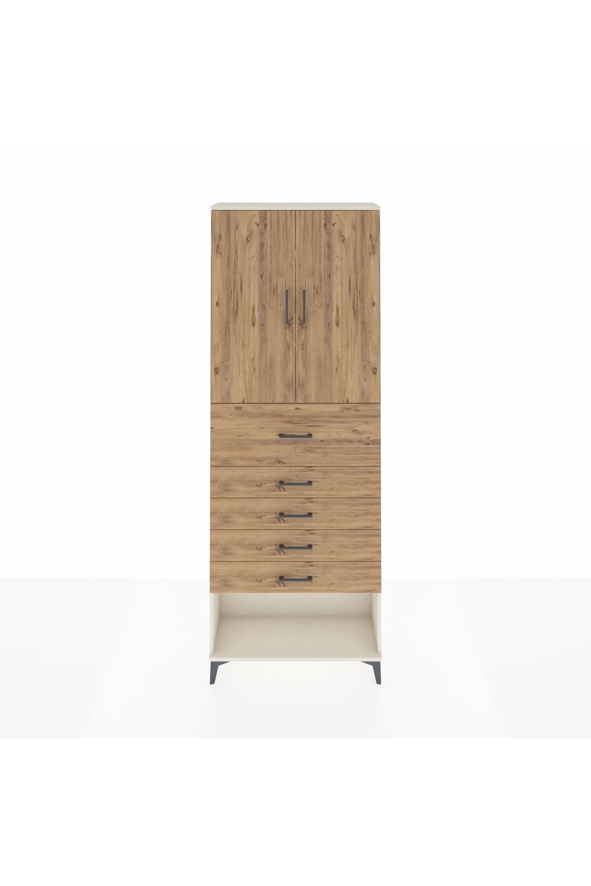 Arges Dolap 3 Raflı 5 Çekmeceli 2 Kapaklı 88x30x243 Aytaşı-Çam