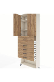 Arges Dolap 3 Raflı 5 Çekmeceli 2 Kapaklı 88x30x243 Aytaşı-Çam