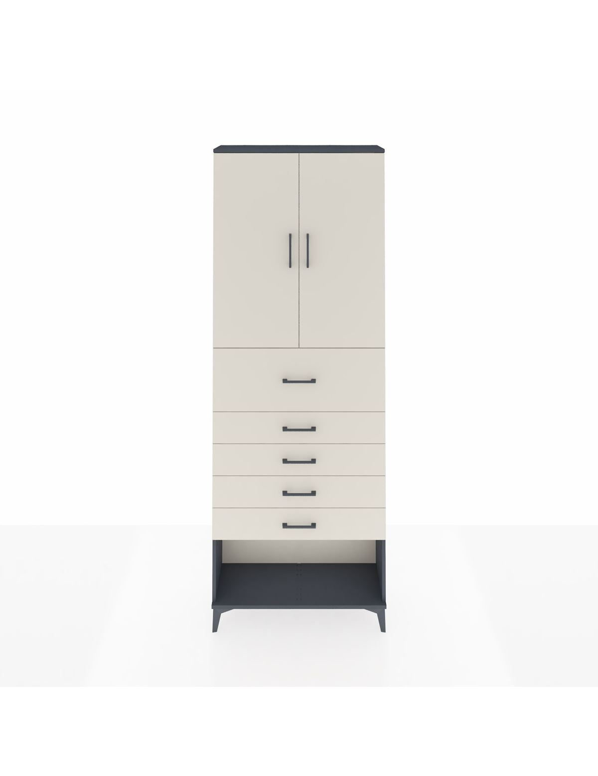 Arges Dolap 3 Raflı 5 Çekmeceli 2 Kapaklı 88x30x243 Antrasit-Aytaşı