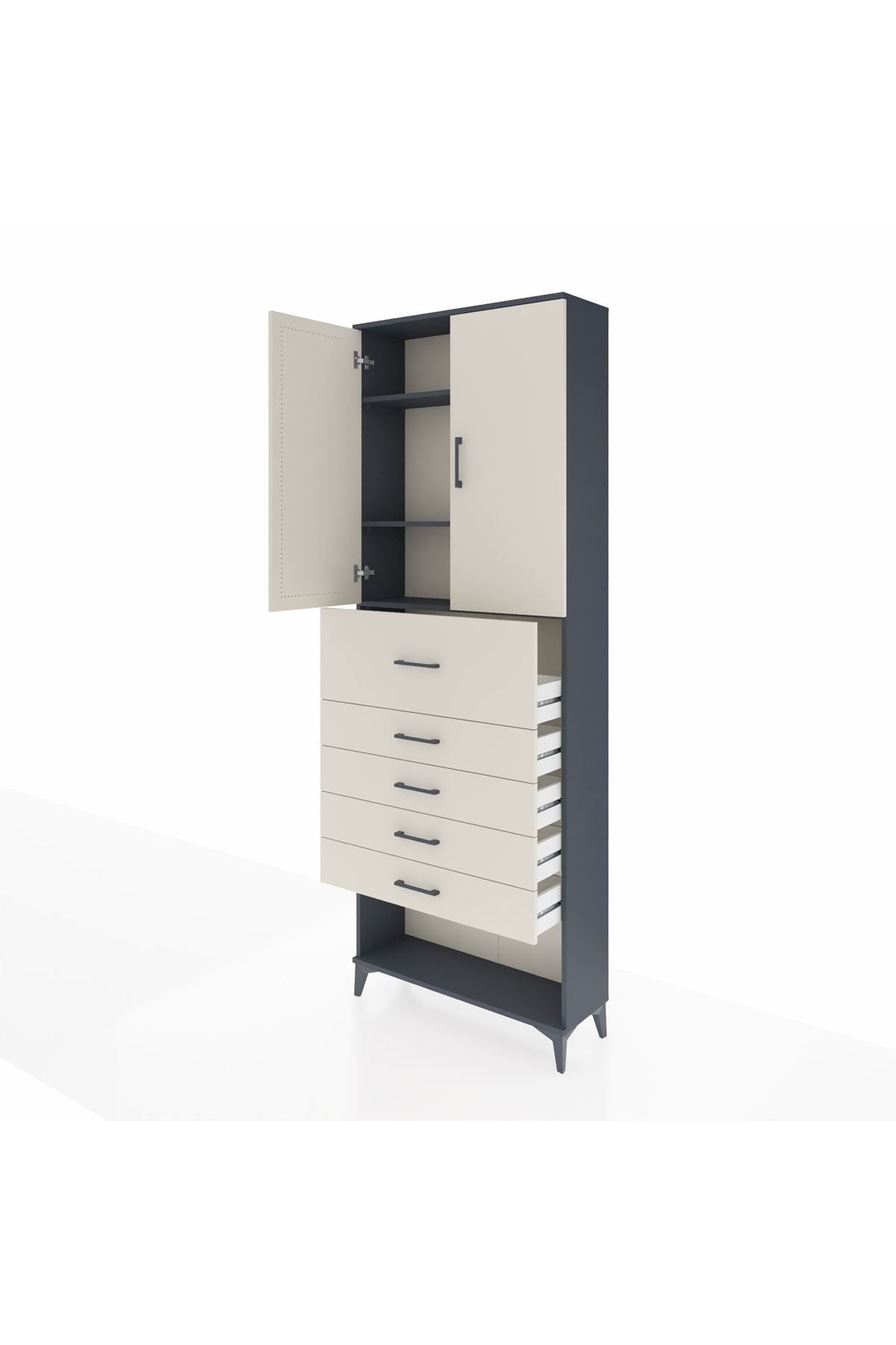 Arges Dolap 3 Raflı 5 Çekmeceli 2 Kapaklı 88x30x243 Antrasit-Aytaşı