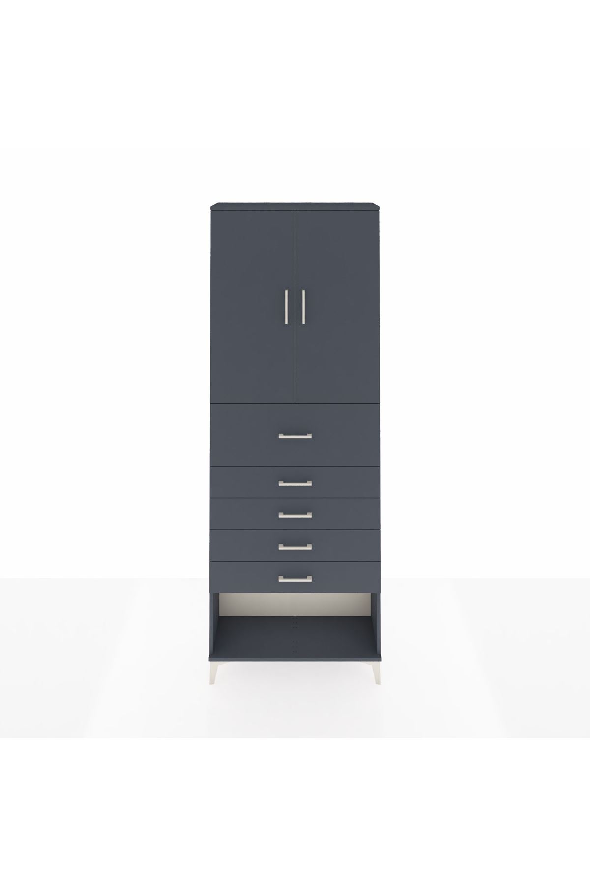 Arges Dolap 3 Raflı 5 Çekmeceli 2 Kapaklı 88x30x243 Antrasit-Antrasit