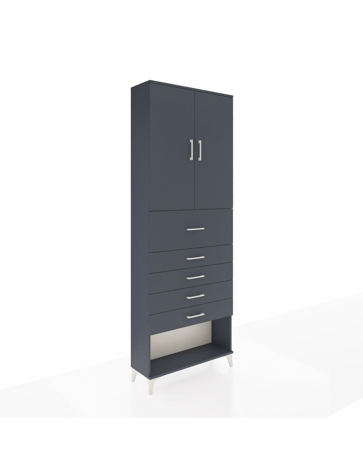 Arges Dolap 3 Raflı 5 Çekmeceli 2 Kapaklı 88x30x243 Antrasit-Antrasit